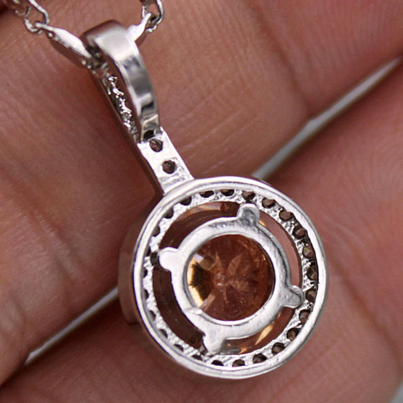 18K White Gold Filled Morganite Diamond Zircon Pendant Necklace 2.75ctw Gift - Picture 4 of 4